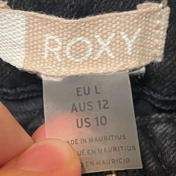 Roxy Black Denim Mini Skirt Zip Front Utility Style Size 10 Biker Chic Preppy - Picture 5 of 8